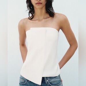 Oyster White Satin Effect Strapless Shirt